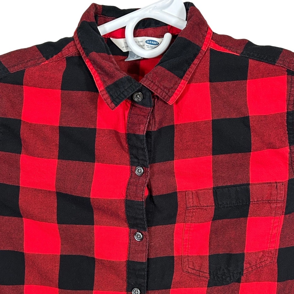 Old Navy Mens Large Red Black Buffalo Plaid Flannel Button Down‎ Shirt Cotton